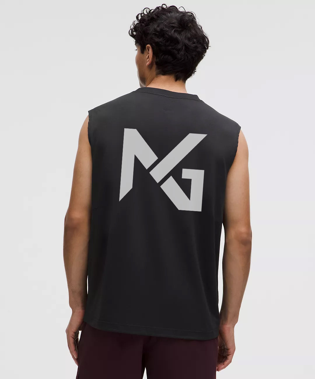 Back View of Natural Gas Men’s Black Performance Tank Featuring Oversized NG Logo in Gray