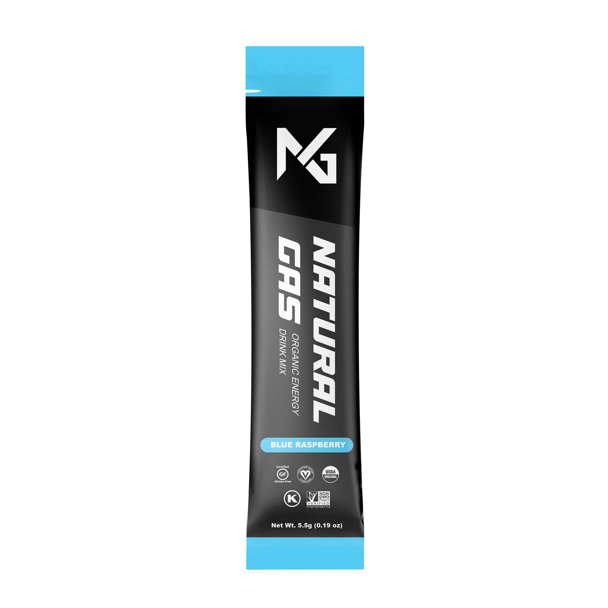 Natural Gas Blue Raspberry Energy Stick Pack – Organic drink mix with 200mg organic caffeine, USDA Organic, Vegan Certified, Non-GMO, Gluten-Free, and zero artificial sugar.