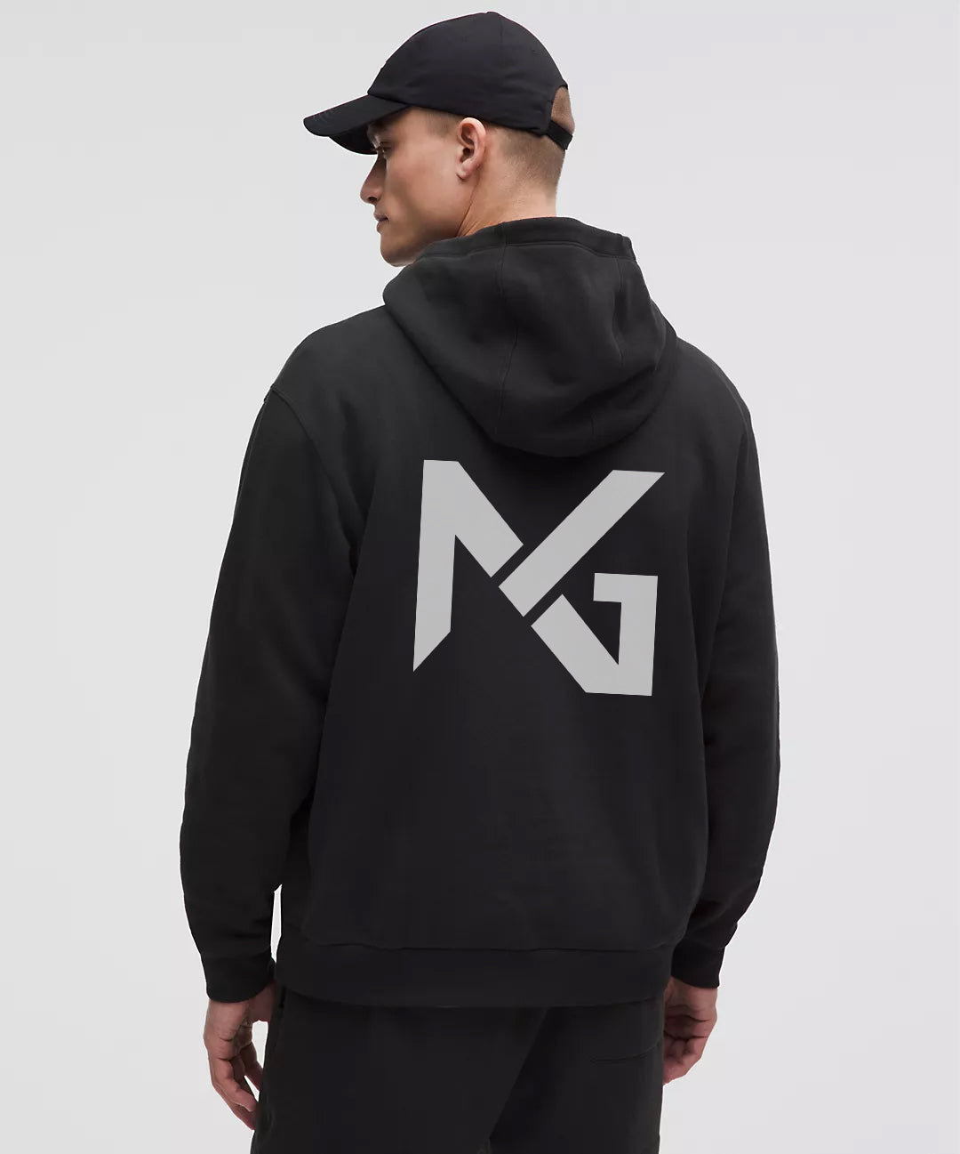 Back View of Natural Gas Men’s Black Hoodie Featuring Large Grey NG Logo