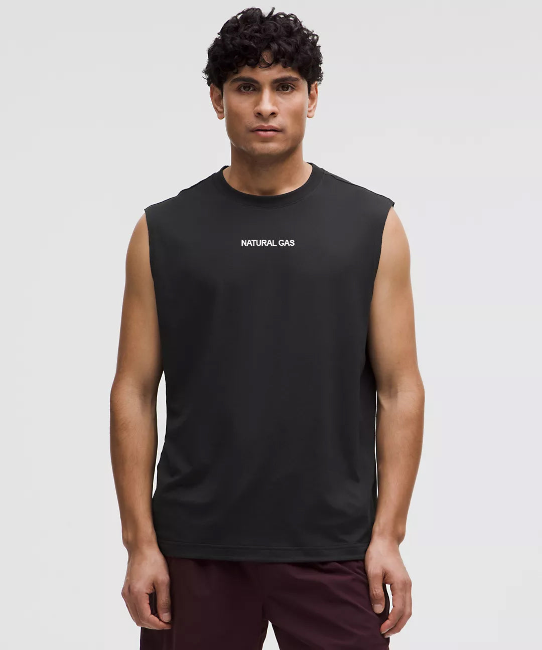 Front View of Natural Gas Men’s Black Performance Tank Top with Bold Minimalist Logo – Sleeveless Athletic Shirt