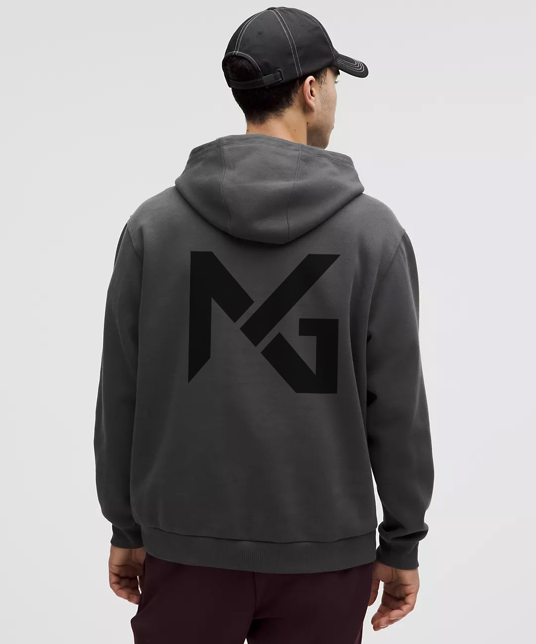 Back View of Natural Gas Men’s Grey Hoodie with Oversized NG Logo in Black