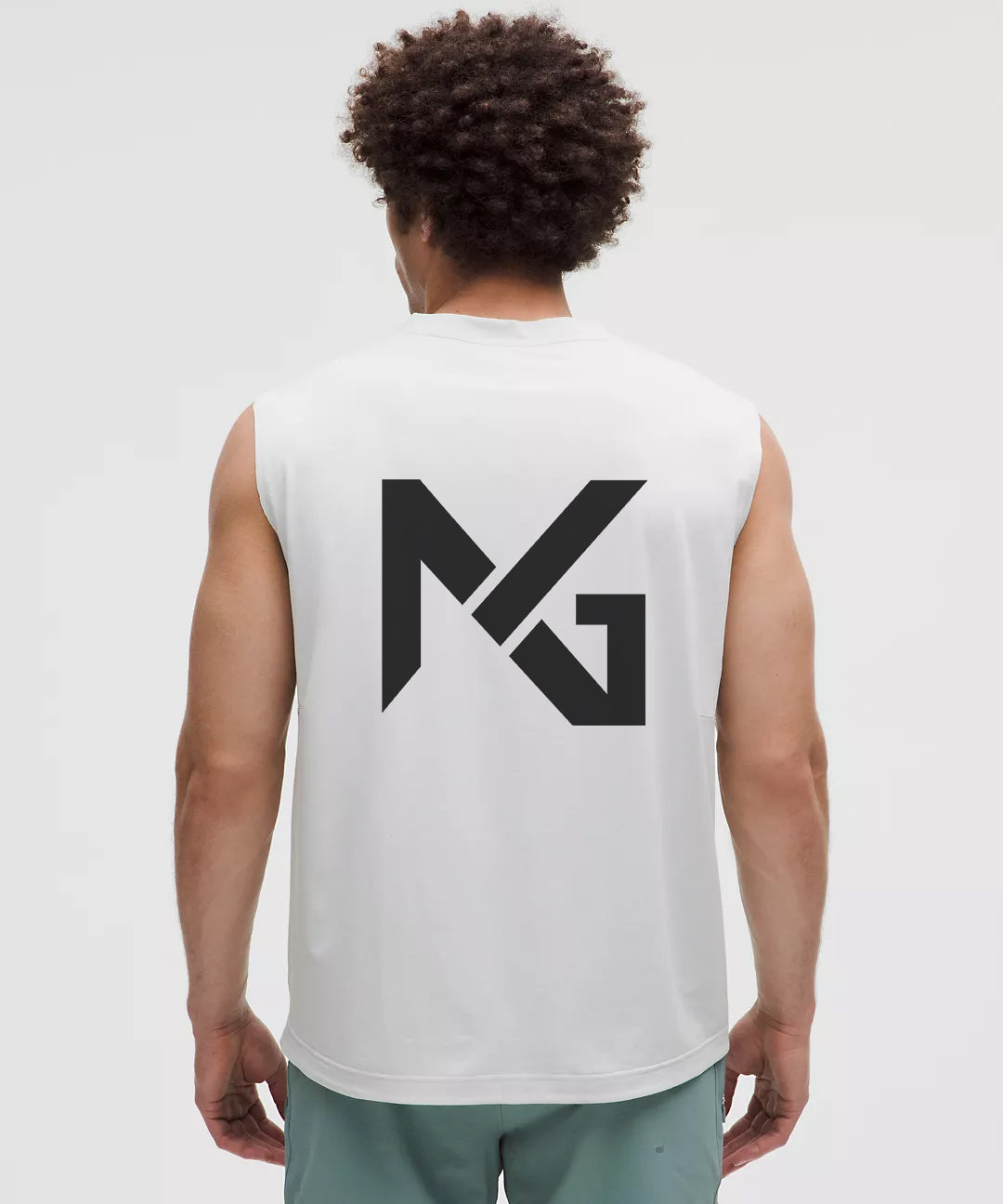Back View of Natural Gas Men’s White Performance Tank Featuring Large Black NG Logo – Sleeveless Gym Shirt