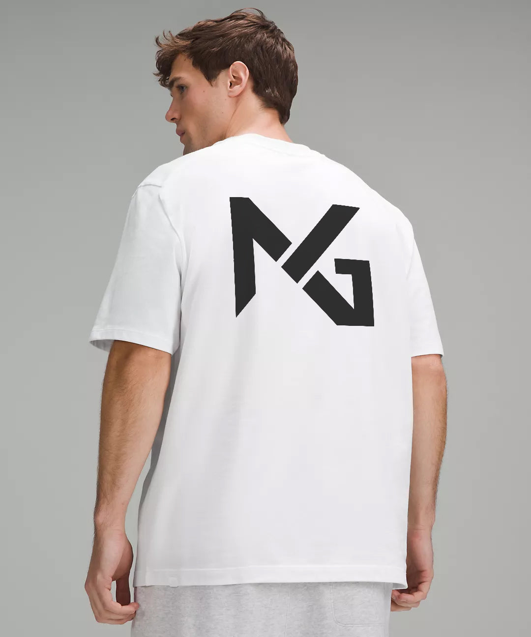 Back View of Natural Gas Men’s White Performance Tee with Large NG Logo Graphic